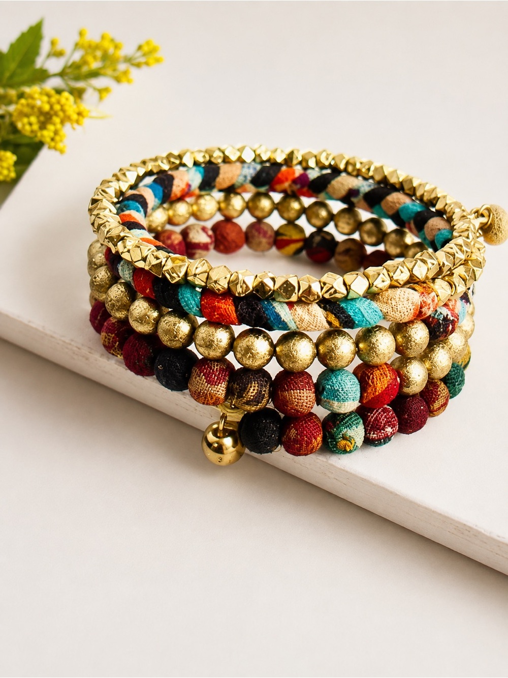 Kantha Glimmer Bead Spiral Bracelet